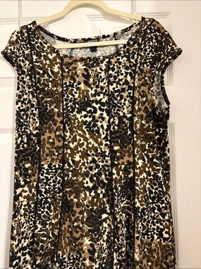 LAVANYA  Brown Black Cream Leopard-Print Cap Sleeve Tunic Size XL PtP 23 inches